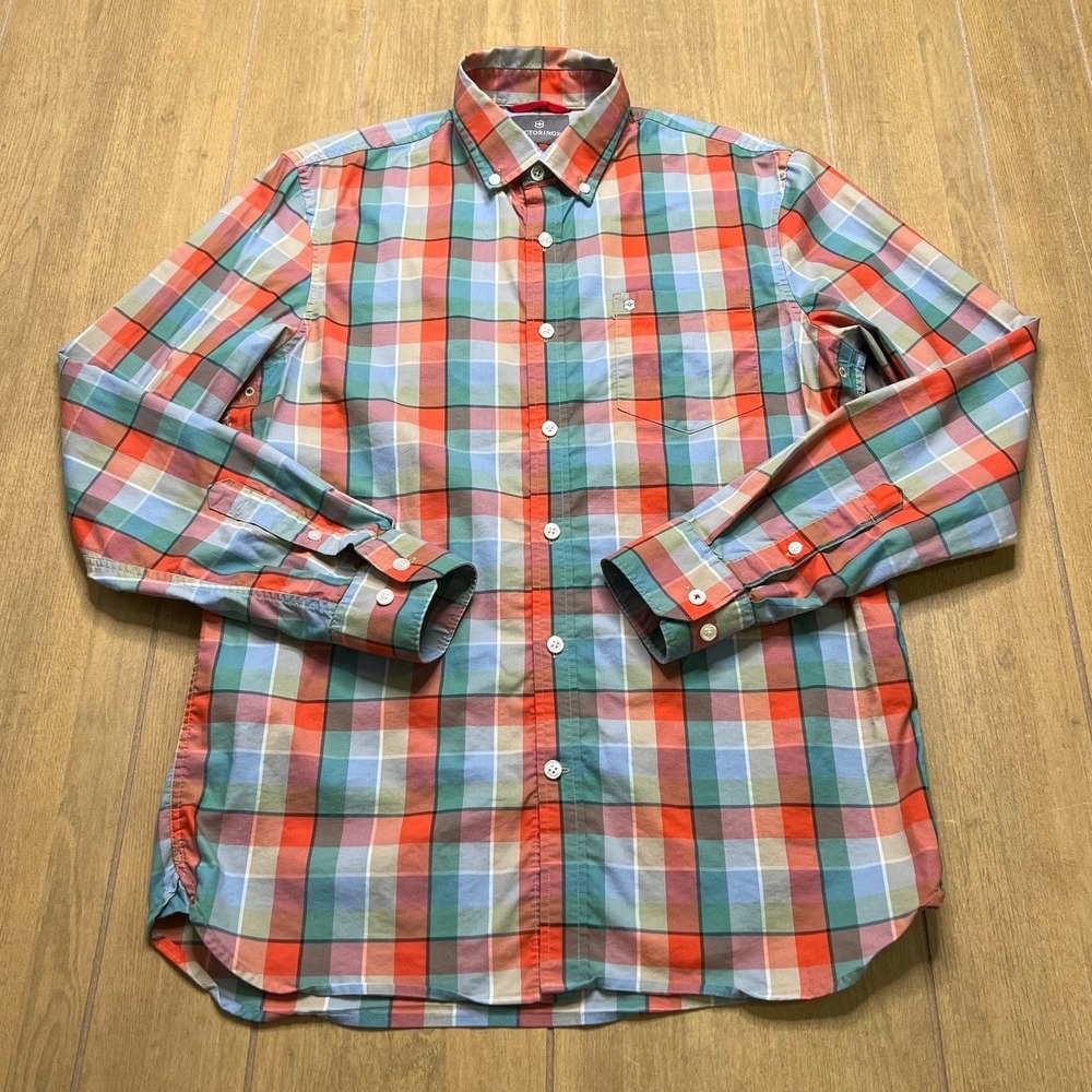 Victorinox Shirt Mens Medium M Multicolor Plaid Slim Fit Button Down Long Sleeve